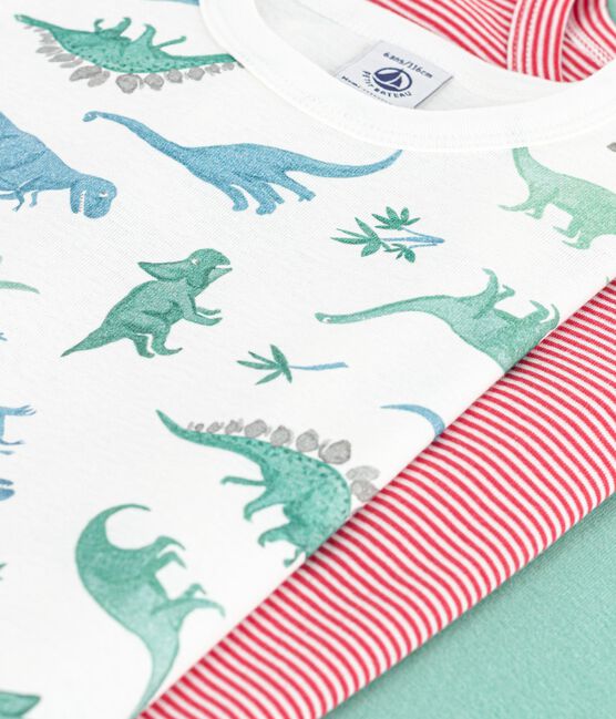 Juego de 3 camisetas infantiles de algodón de manga corta con dinosaurios variante 1