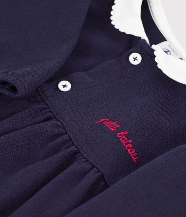 Vestido de beb&eacute; de algod&oacute;n liso de manga larga con cuello y detalles bordados SOIR