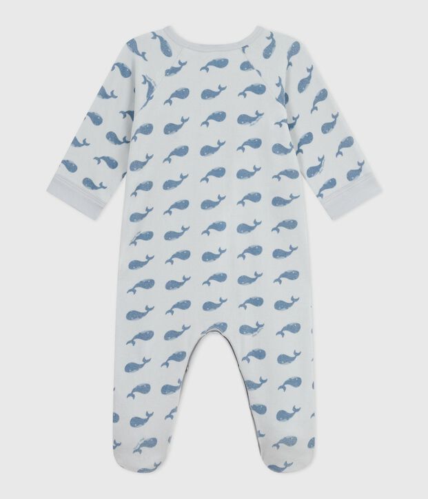 Pijama infantil de terciopelo con cremallera y estampado de ballenas para beb&eacute; azul/azul