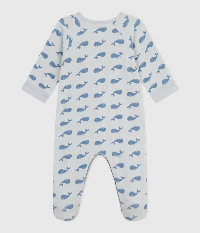 Pijama infantil de terciopelo con cremallera y estampado de ballenas para beb&eacute; azul/azul