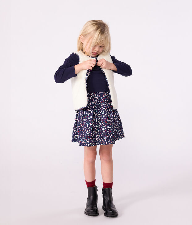 Chaleco infantil estampado de popelina de algod&oacute;n y borreguito azul/multicolor