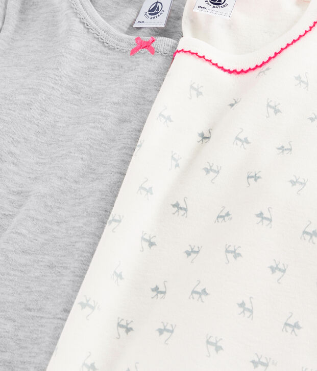 Juego de 2 camisetas de manga corta con estampado de gato de ni&ntilde;a peque&ntilde;a multicolor