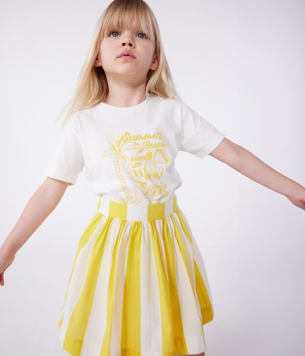 Camiseta infantil de manga corta de algod&oacute;n con estampado blanco/amarillo