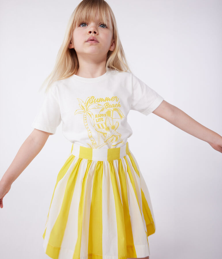 Camiseta infantil de manga corta de algod&oacute;n con estampado blanco/amarillo