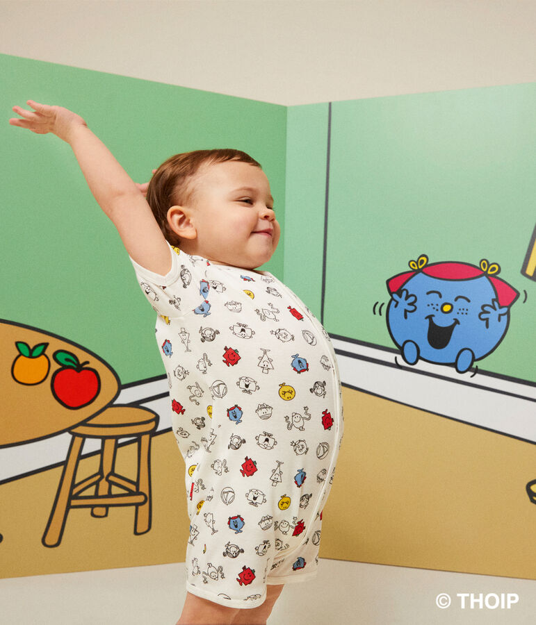 Mono corto con estampado Monsieur Madame de algod&oacute;n de beb&eacute; blanco/multicolor