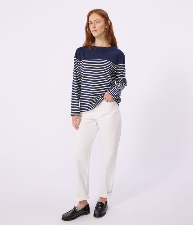 Marinera de algod&oacute;n a rayas para mujer azul/blanco