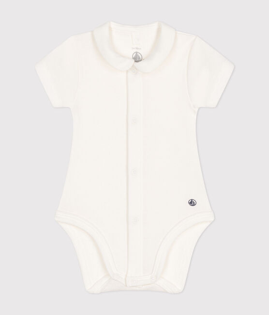 Bodi de manga corta con cuello para bebé blanco MARSHMALLOW