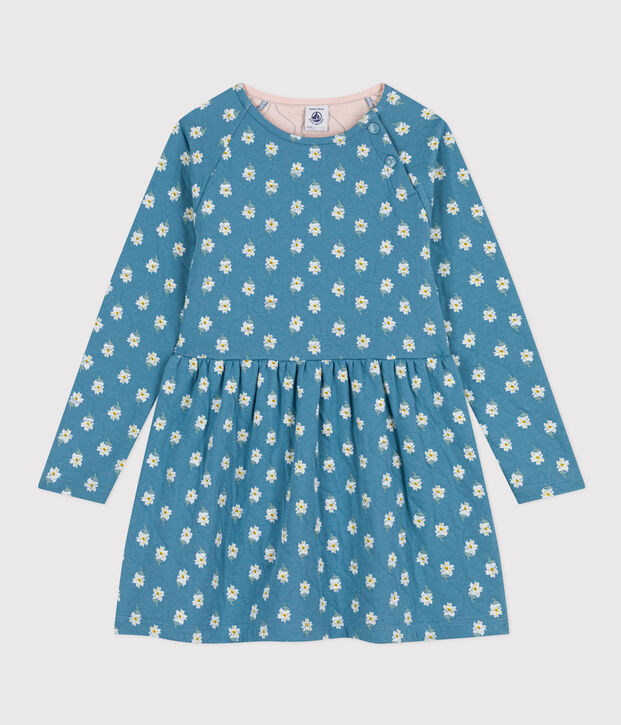 Vestido con flores de manga larga de t&uacute;bico de ni&ntilde;a azul/multicolor