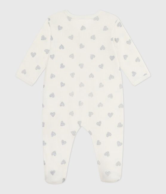 Pijama de algodón con estampado de corazones plateados para bebé crudo MILK/ ARGENT