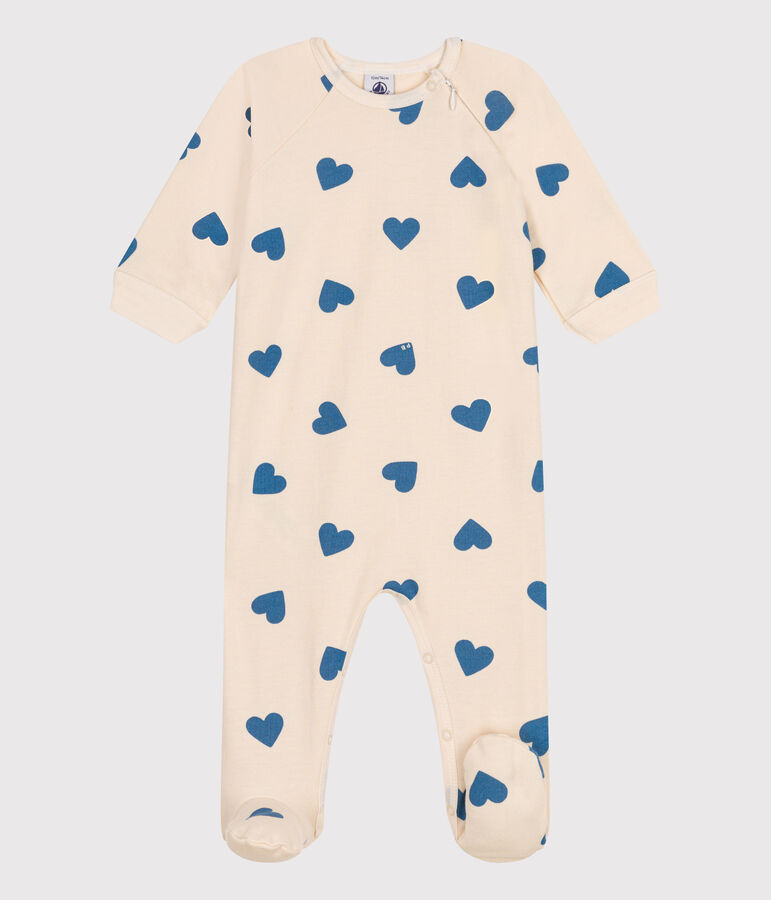 Pijama de felpa cepillada con estampado de corazones para beb&eacute; crudo/azul