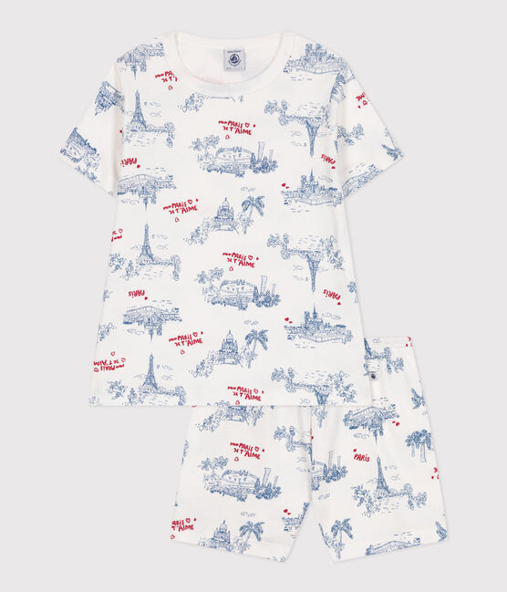 Pijama infantil corto de algodón con estampado de París blanco MARSHMALLOW/blanco MULTICO