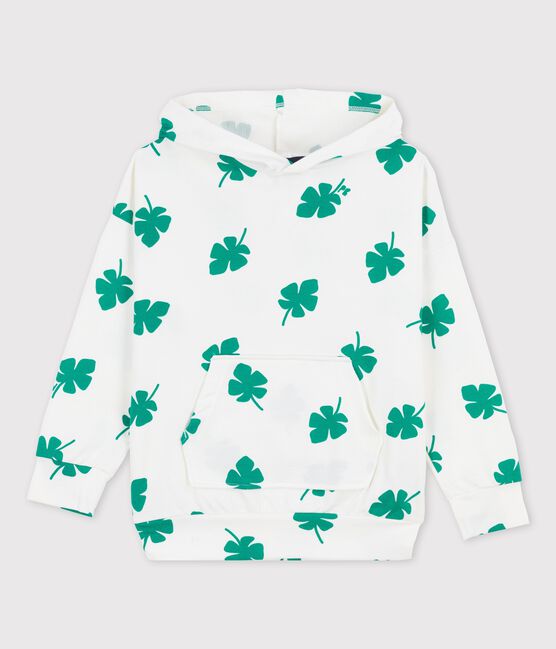Sudadera con capucha de muletón de niño blanco MARSHMALLOW/verde GAZON