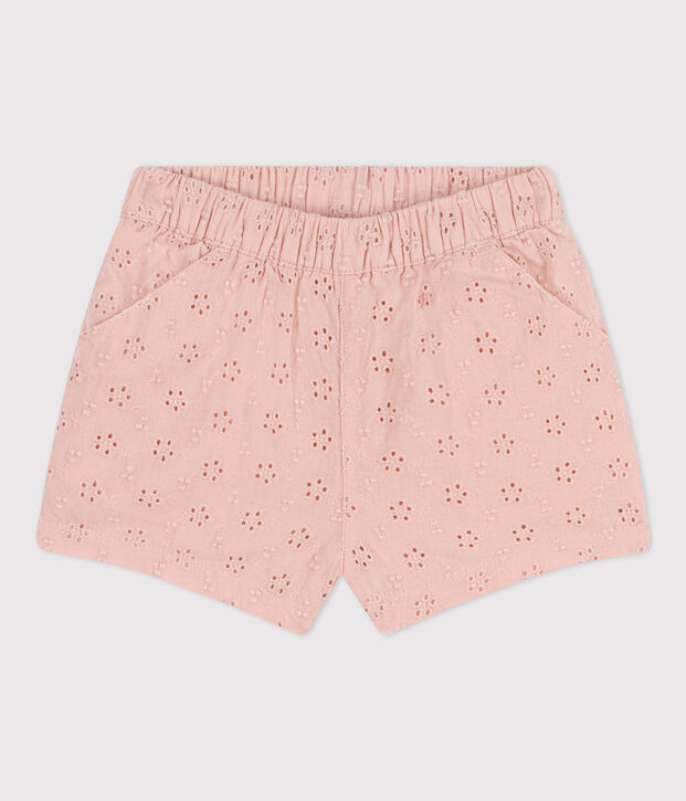 Pantal&oacute;n corto de bordado ingl&eacute;s para beb&eacute; rosa