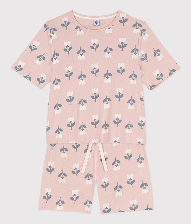Pijama corto de algod&oacute;n con tulipanes para mujer rosa/multicolor