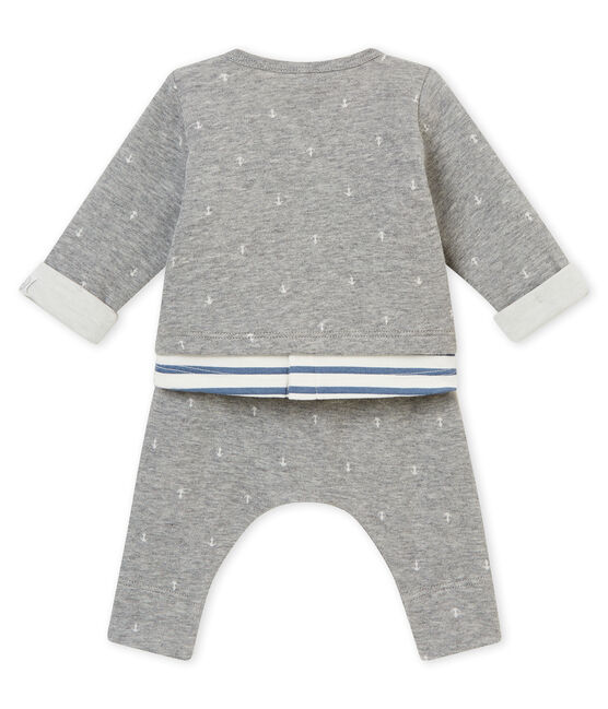 Conjunto de tres piezas en túbico Jacquard para bebé niño gris SUBWAY/blanco MULTICO