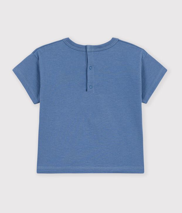 Camiseta lisa de algod&oacute;n de manga corta con estampado para beb&eacute; azul