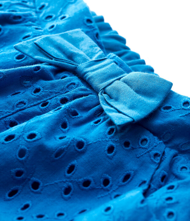 Pantal&oacute;n corto de bordado ingl&eacute;s de beb&eacute; ni&ntilde;a azul