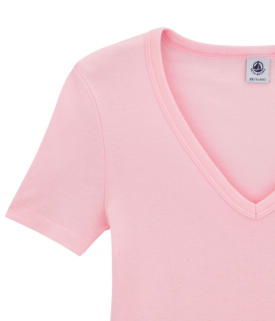 Camiseta con cuello en pico, de punto original, para mujer rosa BABYLONE