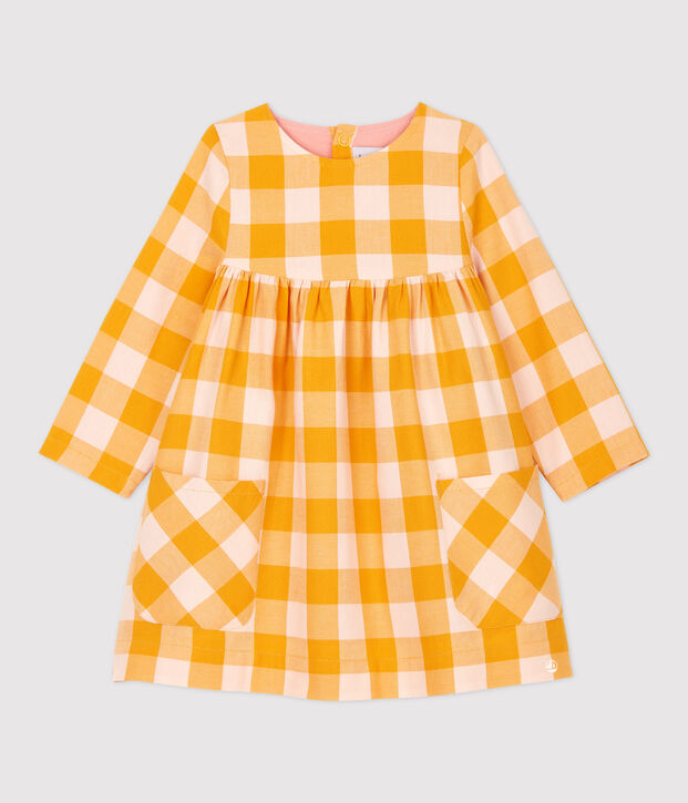 Vestido de franela de beb&eacute;. amarillo/rosa