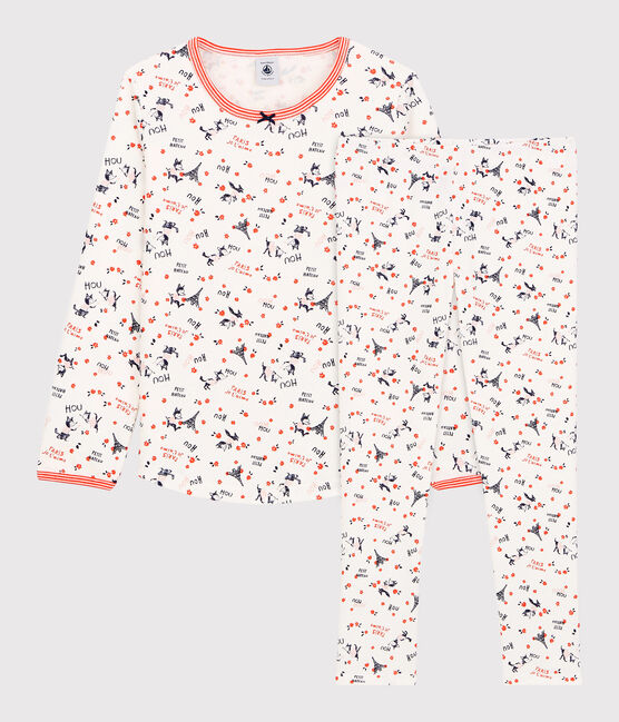 Pijama con estampado de París de niña de algodón orgánico blanco MARSHMALLOW/blanco MULTICO