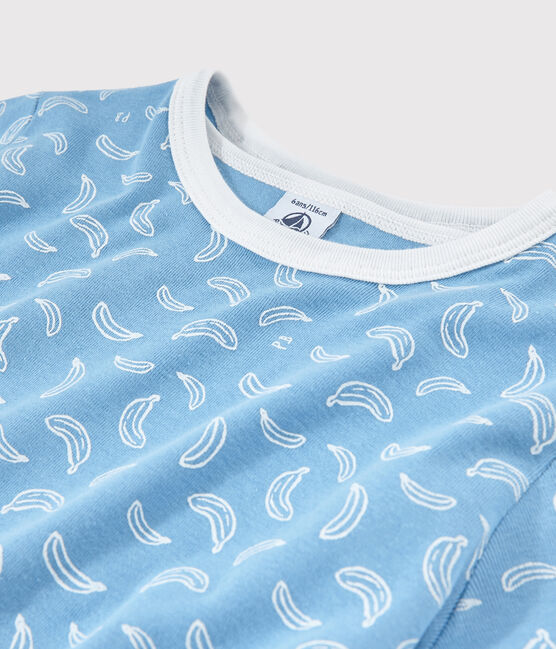 Pijama corto con estampado de plátanos de algodón de niño/niña azul EDNA/blanco MARSHMALLOW