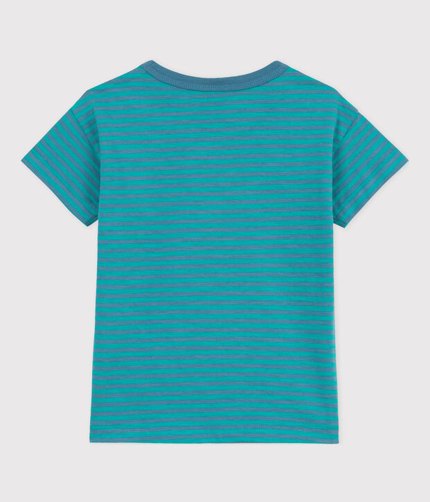 Camiseta de algod&oacute;n a rayas para ni&ntilde;o azul/verde