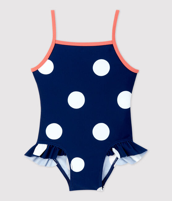 Traje de baño de 1 pieza ecológico de bebé azul MEDIEVAL/blanco MARSHMALLOW