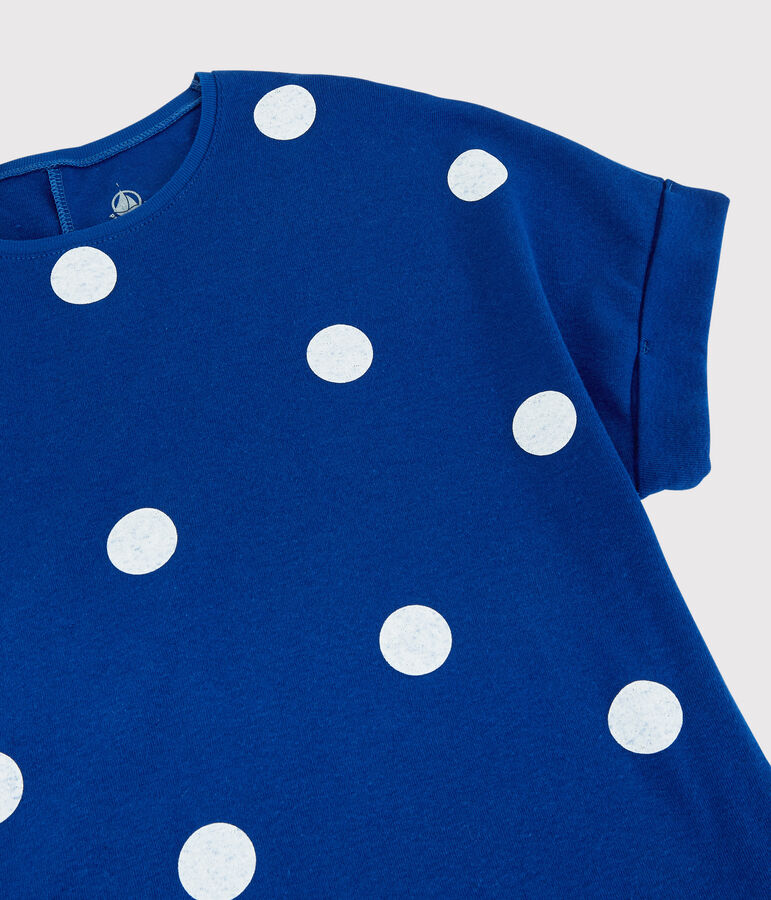 Camiseta de algod&oacute;n/lino estampada de mujer azul/blanco