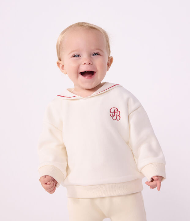 Sudadera lisa de algod&oacute;n con cuello marinero y bordado para beb&eacute; MILK