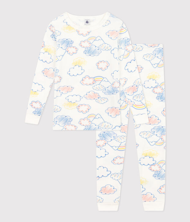 Pijama infantil ajustado de algod&oacute;n con estampado de arco&iacute;ris blanco/multicolor