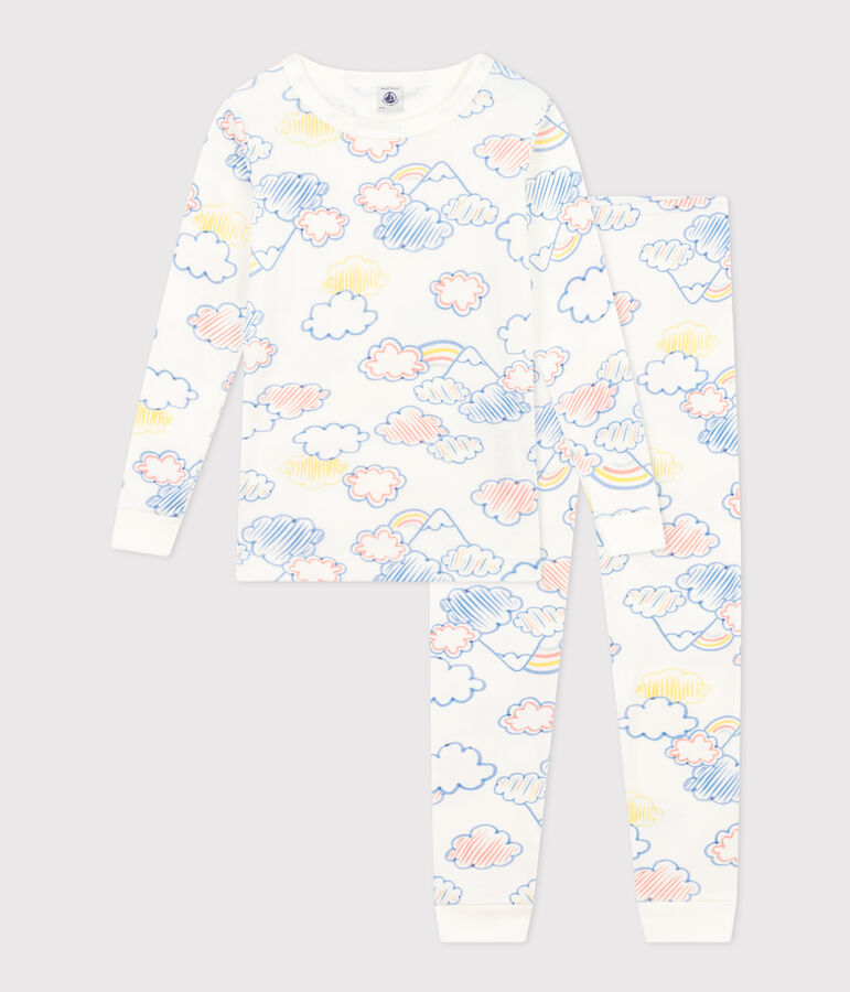 Pijama infantil ajustado de algod&oacute;n con estampado de arco&iacute;ris blanco/multicolor