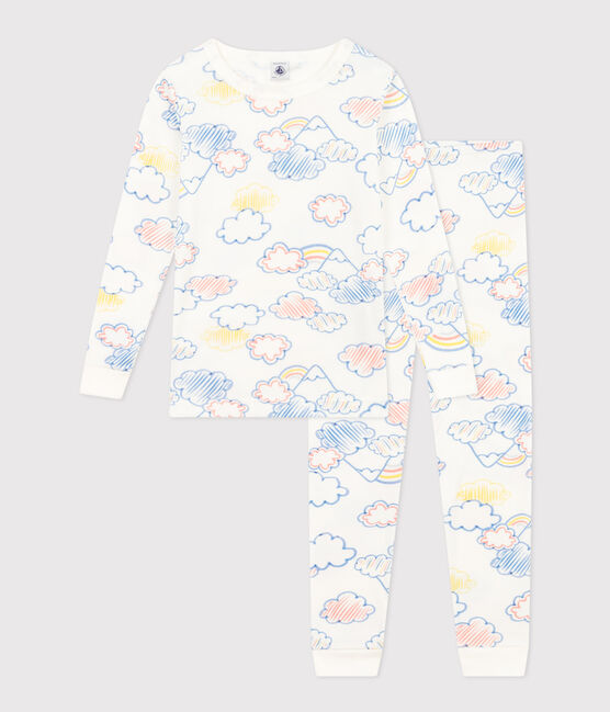 Pijama infantil ajustado de algodón con estampado de arcoíris blanco MARSHMALLOW/blanco MULTICO