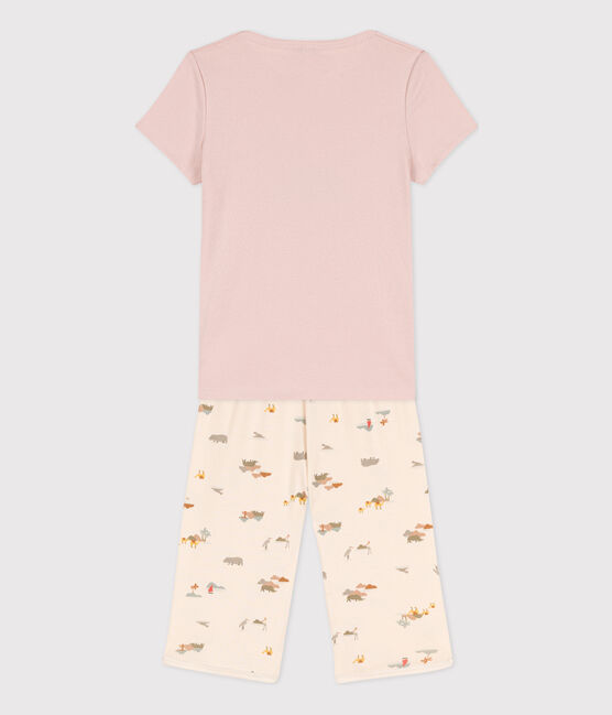 Pijama corto de algodón con animales para niña rosa SALINE/blanco MULTICO