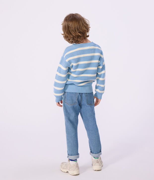Jersey infantil de punto tricotado azul/crudo