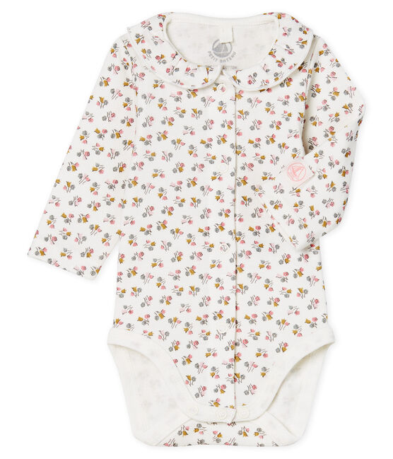 Body de nacimiento manga larga para bebé niña de punto blanco MARSHMALLOW/rosa CHARME/ MULTICO