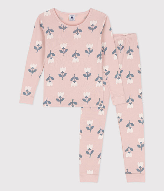 Pijama de algodón ajustado para niña rosa SALINE/blanco MULTICO
