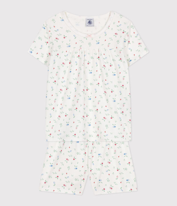 Pijama infantil corto de algod&oacute;n con frutas blanco/multicolor
