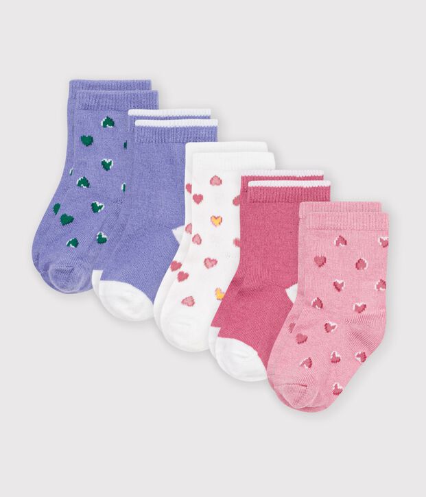 5 pares de calcetines de algod&oacute;n con estampado de corazones para beb&eacute; multicolor