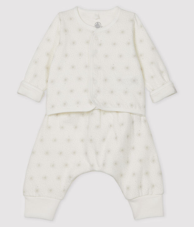 Conjunto de dos piezas para beb&eacute; de t&uacute;bico blanco/gris