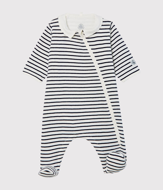 Bodyjama con cremallera para bebé de punto blanco MARSHMALLOW/azul SMOKING