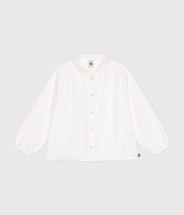 Blusa de manga larga de tela para ni&ntilde;a blanco