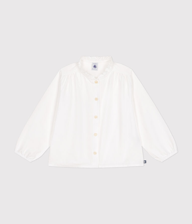 Blusa de manga larga de tela para ni&ntilde;a blanco
