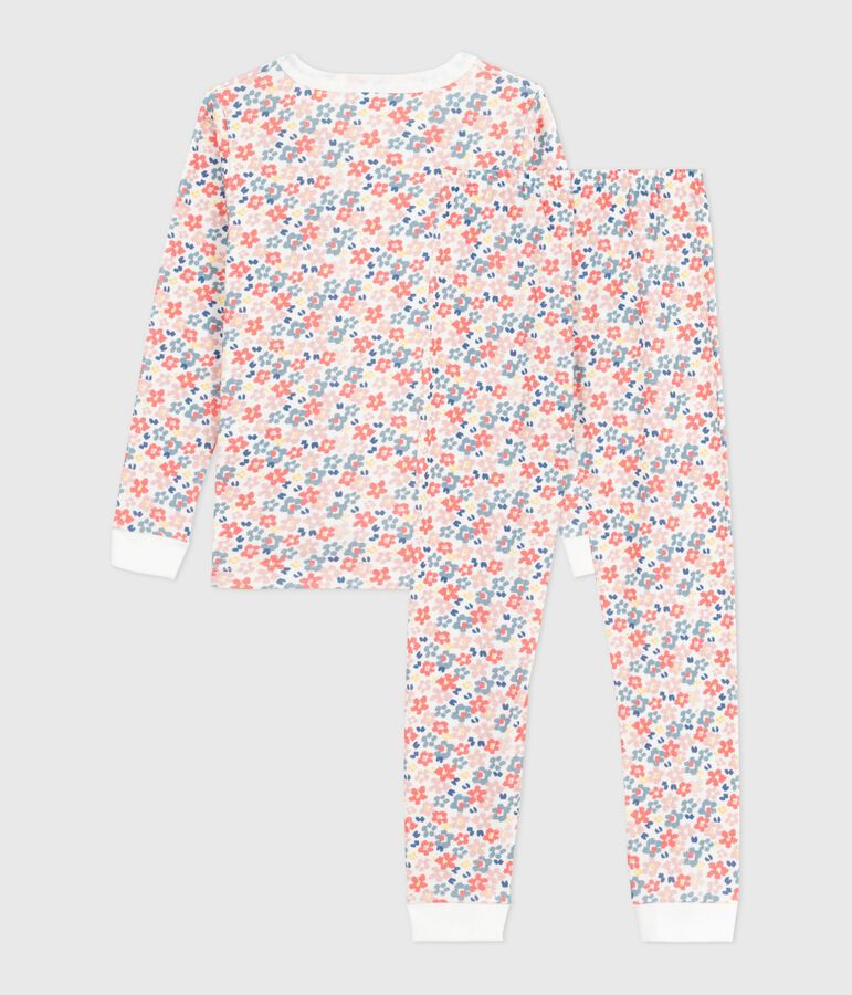 Pijama infantil de algod&oacute;n con pierna muy ajustada y estampado de flores blanco/multicolor