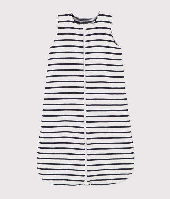 Saco de dormir de rayas de canalé de bebé beige COQUILLE/azul ABYSSE