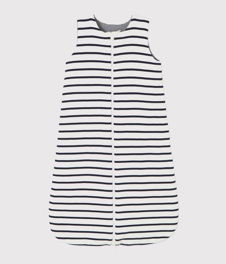 SACO A RAYAS REVERSIBLE DE PUNTO DE BEB&Eacute; TOG 2 beige COQUILLE/azul ABYSSE