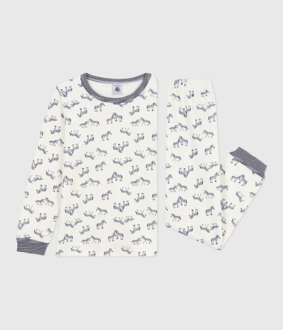 Pijama infantil de terciopelo con estampado de cebras azul MILK/ SOIR