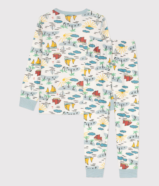 Pijama de algodón de explorador para niño/niña blanco MARSHMALLOW/blanco MULTICO
