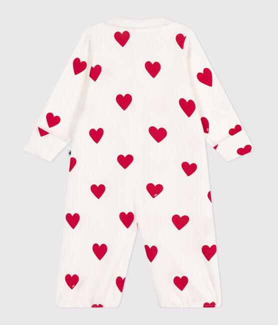 Mono saco de algodón con cuello y corazones rojos para bebé blanco MARSHMALLOW/rojo TERKUIT