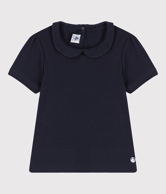 Camiseta de manga corta de algodón orgánico de niña azul SMOKING
