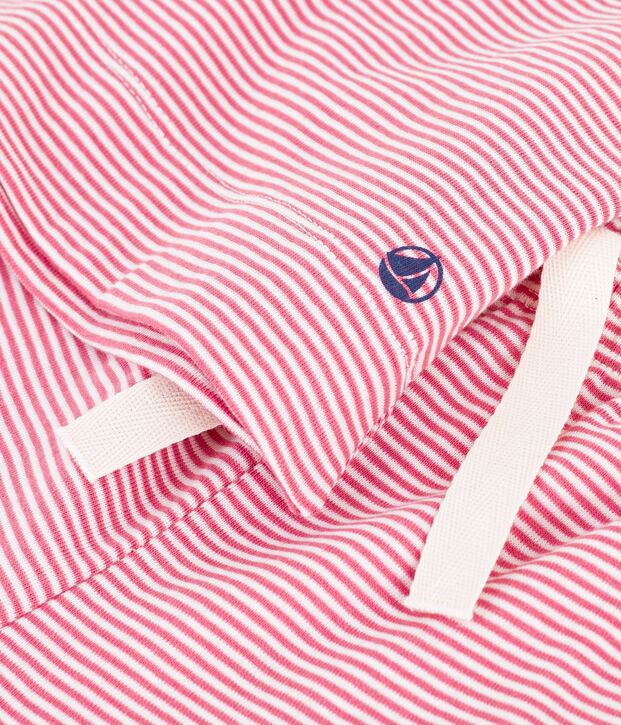 Pijama infantil de algod&oacute;n con pernera ancha y rayas rosa/blanco